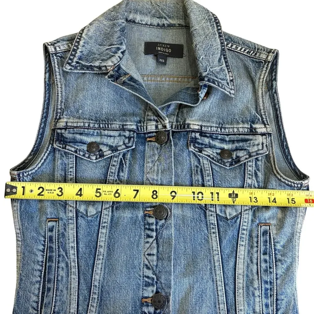 J. Crew‎ Indigo Denim Vest Jean Jacket Sleeveless Women's Size XXS Biker Western